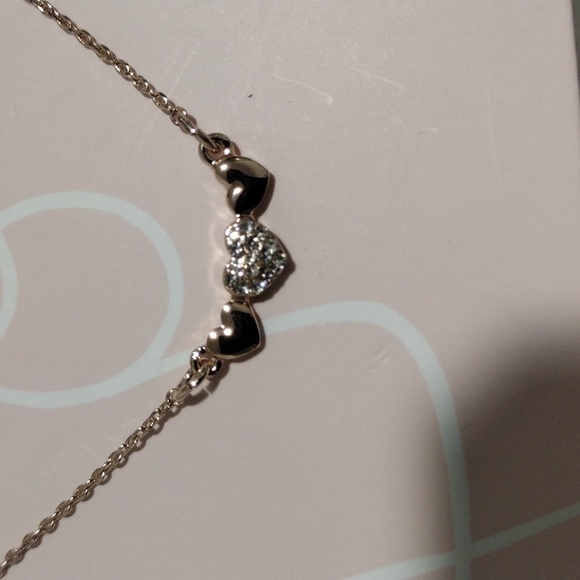 Women's Rose Gold-tone triple Heart Rhinestone Lilac Necklace w/ 3 stud Earrings - Picture 7 of 10